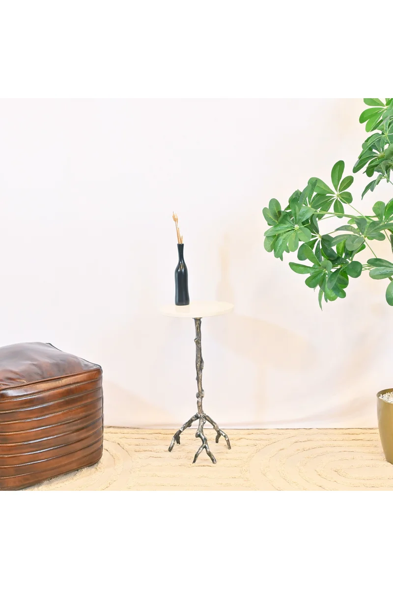 لايف ستايل Marble Top Side Table with Textured Legs